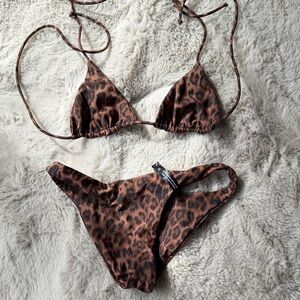 Leopard Print Triangle Bikini Set - Brown by ARK Swimwear